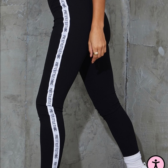 NEW PRETTYLITTLETHING Black Side Tape Leggings Size 0 - Picture 4 of 4